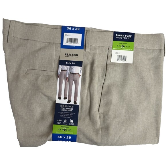 Kenneth Cole Mens 36x29 Pants Chino Slacks Tan Performance Dress Slim Fit New - Picture 1 of 9